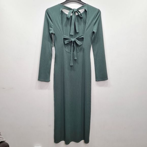 REFORMATION Benedict Long Sleeve Dress Juniper Green Women's Size M - Picture 7 of 15